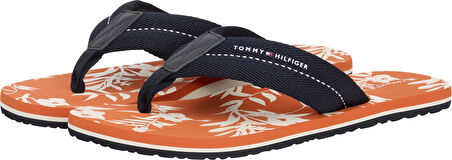TOMMY HILFIGER Erkek Marka Logolu Polyster Üst Kısımlı Eva Kauçuk Dış Tabanlı İmza Bantlı Parmak Arası Lacivert Terlik FM0FM05507 DW5
