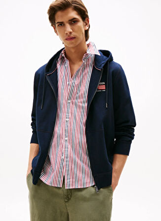 Tommy Hilfiger Kapüşon Yaka Mavi Erkek Sweatshırt MW0MW39691DW5_AMERICANA ZIP THROUGH