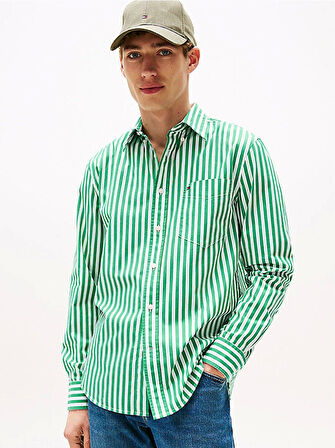 Tommy Hilfiger Erkek Flex Poplin Bold Yeşil  Gömlek MW0MW394510CD