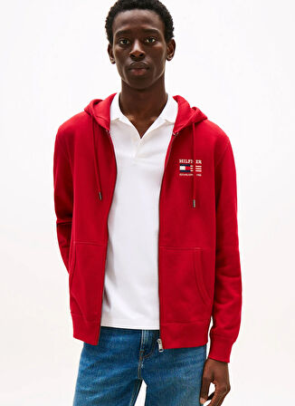 Tommy Hilfiger Kapüşon Yaka Kırmızı Erkek Sweatshırt MW0MW39691XLD_AMERICANA ZIP THROUGH