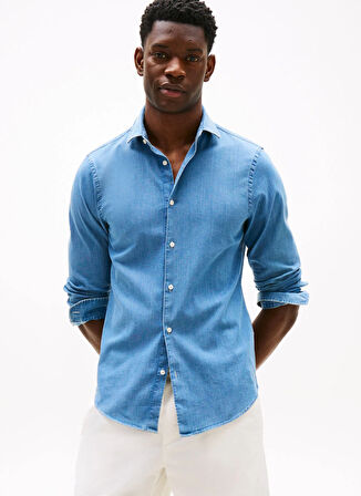 Tommy Hilfiger Normal Gömlek Yaka Mavi Erkek Gömlek MW0MW39766C5E_DC DENIM SHIRT
