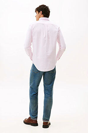 Erkek Regular Fit Çizgili Pamuklu Oxford Gömlek - Pembe | S