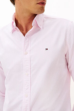 Erkek Regular Fit Çizgili Pamuklu Oxford Gömlek - Pembe | S