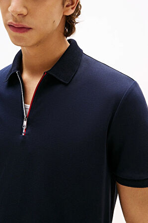 Erkek Interlock Zip Polo - Lacivert | S