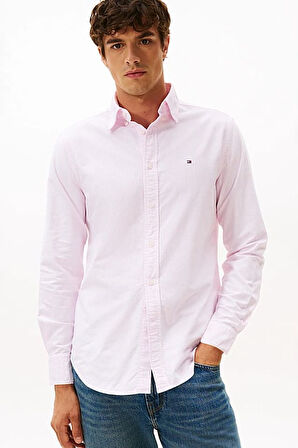 Erkek Regular Fit Çizgili Pamuklu Oxford Gömlek - Pembe | L