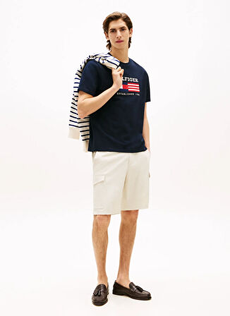 Tommy Hilfiger Bisiklet Yaka Mavi Erkek T-Shirt MW0MW39843DW5_AMERICANA MONOTYPE FL