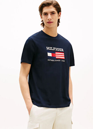 Tommy Hilfiger Bisiklet Yaka Mavi Erkek T-Shirt MW0MW39843DW5_AMERICANA MONOTYPE FL