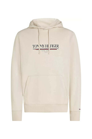 Erkek Kapüşonlu Baskı Logolu Sweatshirt - Ekru | L