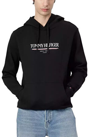 Erkek Kapüşonlu Baskı Logolu Sweatshirt - Siyah | XS