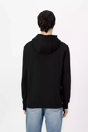 Erkek Kapüşonlu Baskı Logolu Sweatshirt - Siyah | XS