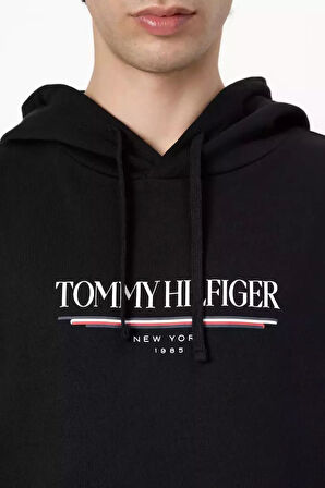 Erkek Kapüşonlu Baskı Logolu Sweatshirt - Siyah | XS