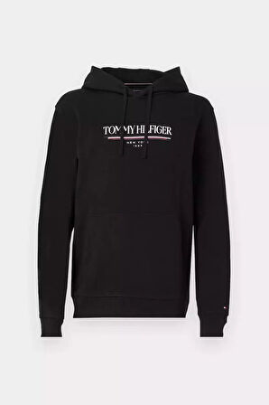 Erkek Kapüşonlu Baskı Logolu Sweatshirt - Siyah | XS