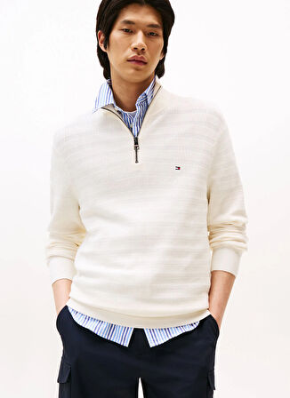 Tommy Hilfiger Bisiklet Yaka Normal Sarı Erkek Kazak MW0MW39536Z00_STRIPE STRUCTURE ZIP