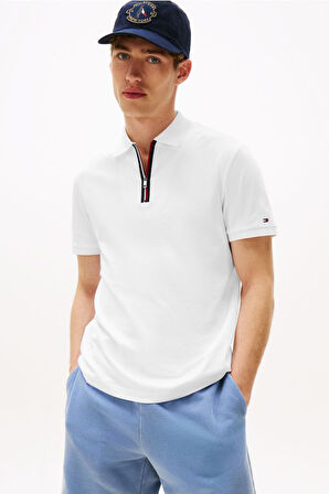Erkek Interlock Zip Polo - Beyaz | XS