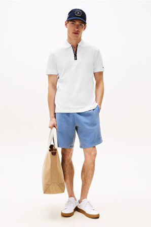 Erkek Interlock Zip Polo - Beyaz | XS