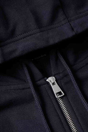 Erkek Hilfiger Stacked Fermuarlı Kapüşonlu Sweatshirt - Lacivert | M
