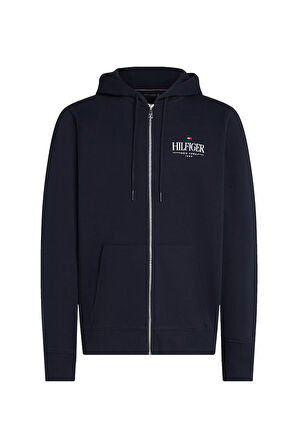 Erkek Hilfiger Stacked Fermuarlı Kapüşonlu Sweatshirt - Lacivert | XL
