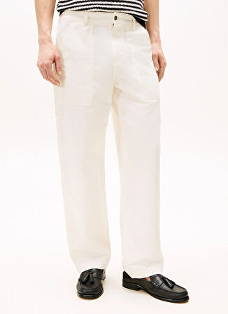 Tommy Hilfiger Normal Bel Normal Paça Normal Beyaz Erkek Pantolon MW0MW40570YA8_MURRAY LINEN COTTON C