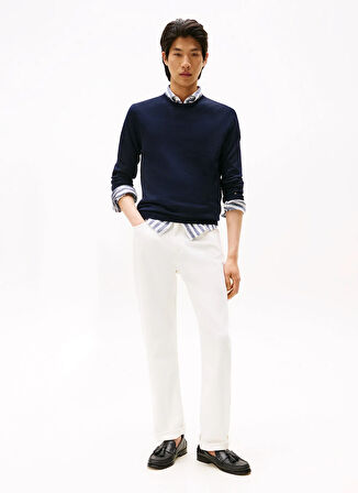 Tommy Hilfiger Bisiklet Yaka Normal Mavi Erkek Kazak MW0MW39775DW5_DC FINE MERINO WOOL C