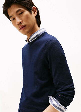 Tommy Hilfiger Bisiklet Yaka Normal Mavi Erkek Kazak MW0MW39775DW5_DC FINE MERINO WOOL C