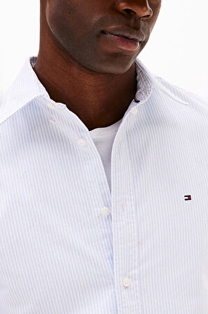 Erkek Regular Fit Çizgili Oxford Gömlek - Mavi | XS