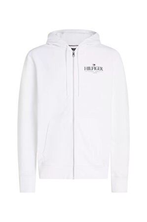 Erkek Hilfiger Stacked Kapüşonlu Fermuarlı Sweatshirt - Beyaz | M