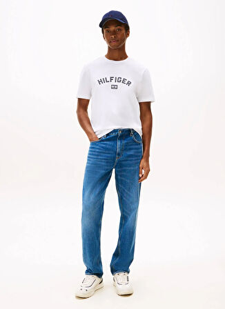 Tommy Hilfiger Bisiklet Yaka Beyaz Erkek T-Shirt MW0MW39357YBR_HILFIGER FLOCK TEE