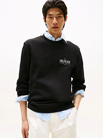 Tommy Hilfiger HILFIGER STACKED SWEATSHIRTS Erkek Siyah Kazak MW0MW39376BDS