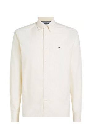 Erkek Oxford Çizgili Düğmeli Yaka Gömlek – Sarı/Beyaz | L