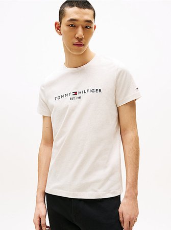 TOMMY HILFIGER Erkek Marka Logolu Organik Pamuklu Günlük Kullanıma Uygun Bej T-Shirt MW0MW11797 HGF