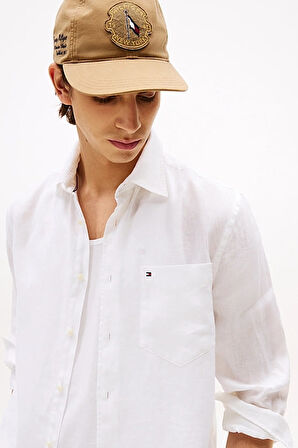 Erkek Th Piece Dye Linen Regular Fit Gömlek - Beyaz | M