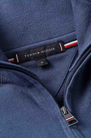 Erkek Fermuarlı Dik Yaka Pamuklu Triko Hırka - Mavi | M