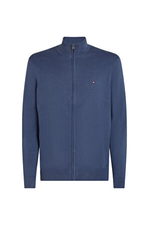 Erkek Fermuarlı Dik Yaka Pamuklu Triko Hırka - Mavi | L