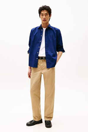 Erkek Regular Fit Düğmeli Yaka Poplin Gömlek - Lacivert | M