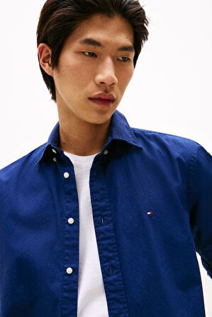 Erkek Regular Fit Düğmeli Yaka Poplin Gömlek - Lacivert | M