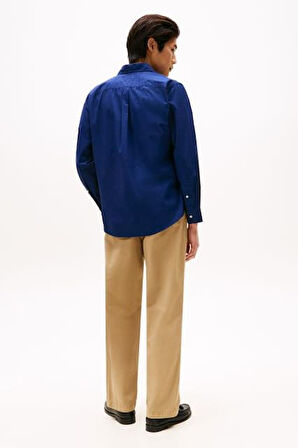 Erkek Regular Fit Düğmeli Yaka Poplin Gömlek - Lacivert | 2XL