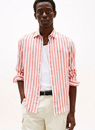 Tommy Hilfiger Normal Gömlek Yaka Turuncu Erkek Gömlek MW0MW394760DM_LT OXFD REGATTA STRIP