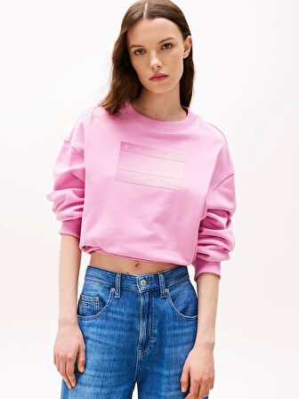 Tommy Jeans TJW RLX GRADIENT FLAG CREW Kadın Pembe Kazak DW0DW21396U06