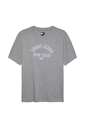 Kadın Varsity Logolu Relaxed Fit T-Shirt - Gri Melanj | L