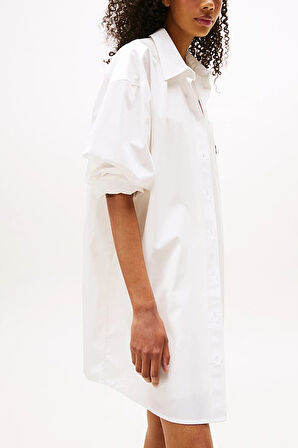 Kadın Oversize Fit Cepli Mini Gömlek Elbise - Ekru | S
