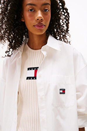 Kadın Oversize Fit Cepli Mini Gömlek Elbise - Ekru | S