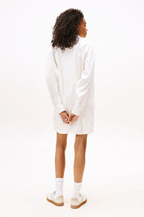 Kadın Oversize Fit Cepli Mini Gömlek Elbise - Ekru | L
