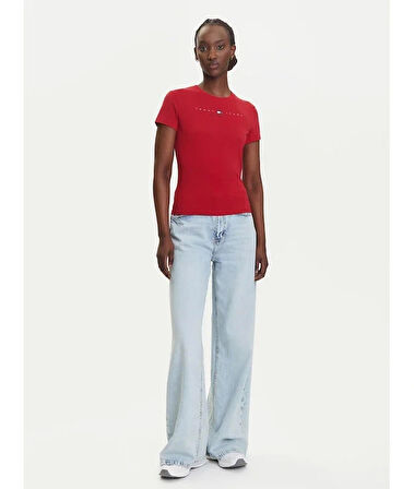 Tommy Jeans TJW SLIM TJ US LINEAR SS TEE Kadın Kırmızı T-shirt DW0DW21422XLE