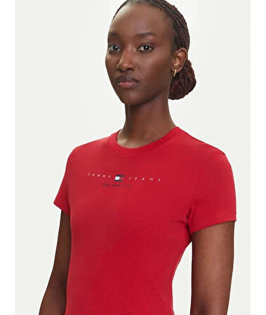 Tommy Jeans TJW SLIM TJ US LINEAR SS TEE Kadın Kırmızı T-shirt DW0DW21422XLE