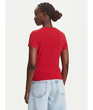 Tommy Jeans TJW SLIM TJ US LINEAR SS TEE Kadın Kırmızı T-shirt DW0DW21422XLE