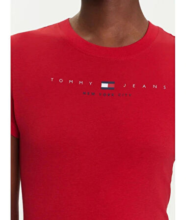 Tommy Jeans TJW SLIM TJ US LINEAR SS TEE Kadın Kırmızı T-shirt DW0DW21422XLE
