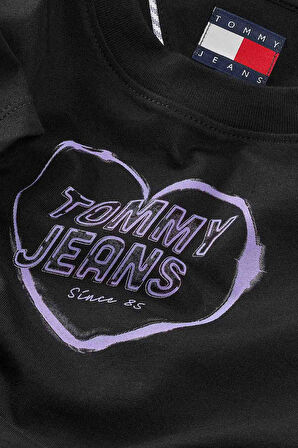 Kadın TH Slim Fit Kalp Baskılı Tişört – Siyah | XS