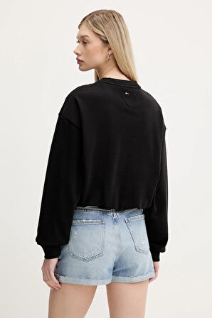 Kadın Crop Script Logolu Sweatshirt - Siyah | L