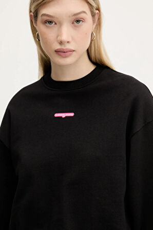 Kadın Crop Script Logolu Sweatshirt - Siyah | L