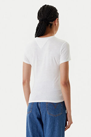 Kadın Slim Fit Logolu T-Shirt - Ekru | M